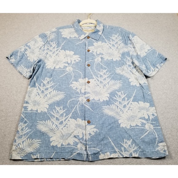 Tommy Bahama Other - Tommy Bahama Button Up Shirt Mens XL Blue Floral Silk Blend Island Zone Aloha